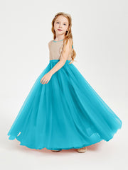 Sequined Top Long Tulle Junior Bridesmaid Gown Jade