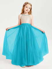 Sequined Top Long Tulle Junior Bridesmaid Gown Jade