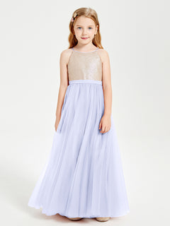 Sequined Top Long Tulle Junior Bridesmaid Gown Lavender