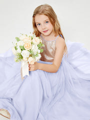 Sequined Top Long Tulle Junior Bridesmaid Gown Lavender