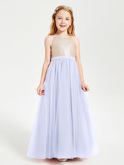 Sequined Top Long Tulle Junior Bridesmaid Gown Lavender