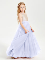 Sequined Top Long Tulle Junior Bridesmaid Gown Lavender