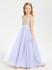 Sequined Top Long Tulle Junior Bridesmaid Gown Lavender