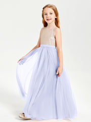 Sequined Top Long Tulle Junior Bridesmaid Gown Lavender