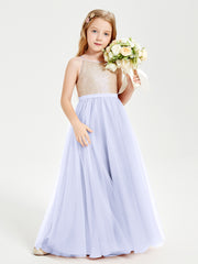 Sequined Top Long Tulle Junior Bridesmaid Gown Lavender