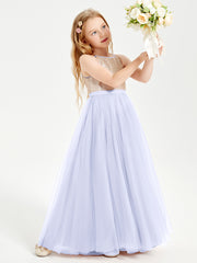 Sequined Top Long Tulle Junior Bridesmaid Gown Lavender