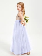Sequined Top Long Tulle Junior Bridesmaid Gown Lavender