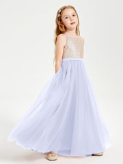 Sequined Top Long Tulle Junior Bridesmaid Gown Lavender