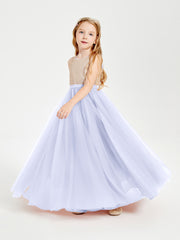 Sequined Top Long Tulle Junior Bridesmaid Gown Lavender