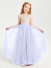 Sequined Top Long Tulle Junior Bridesmaid Gown Lavender