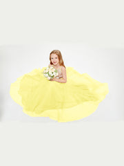 Sequined Top Long Tulle Junior Bridesmaid Gown Lemon