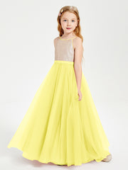 Sequined Top Long Tulle Junior Bridesmaid Gown Lemon