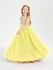Sequined Top Long Tulle Junior Bridesmaid Gown Lemon
