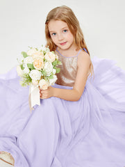 Sequined Top Long Tulle Junior Bridesmaid Gown Lilac