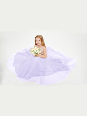 Sequined Top Long Tulle Junior Bridesmaid Gown Lilac