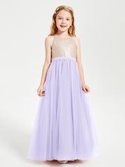 Sequined Top Long Tulle Junior Bridesmaid Gown Lilac