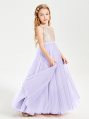 Sequined Top Long Tulle Junior Bridesmaid Gown Lilac