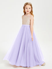 Sequined Top Long Tulle Junior Bridesmaid Gown Lilac