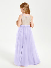 Sequined Top Long Tulle Junior Bridesmaid Gown Lilac