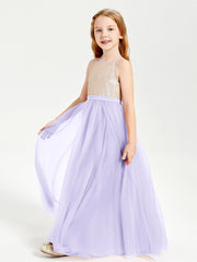 Sequined Top Long Tulle Junior Bridesmaid Gown Lilac