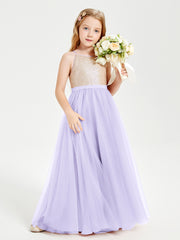 Sequined Top Long Tulle Junior Bridesmaid Gown Lilac