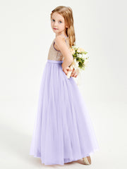 Sequined Top Long Tulle Junior Bridesmaid Gown Lilac