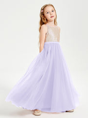 Sequined Top Long Tulle Junior Bridesmaid Gown Lilac
