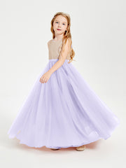 Sequined Top Long Tulle Junior Bridesmaid Gown Lilac