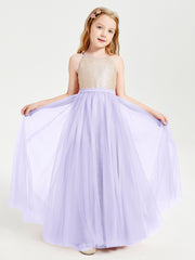 Sequined Top Long Tulle Junior Bridesmaid Gown Lilac
