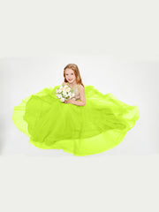 Sequined Top Long Tulle Junior Bridesmaid Gown Lime Green