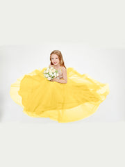 Sequined Top Long Tulle Junior Bridesmaid Gown Marigold