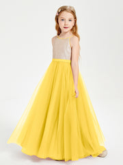 Sequined Top Long Tulle Junior Bridesmaid Gown Marigold