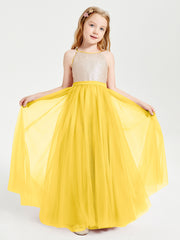 Sequined Top Long Tulle Junior Bridesmaid Gown Marigold