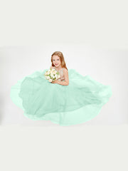 Sequined Top Long Tulle Junior Bridesmaid Gown Mint Green