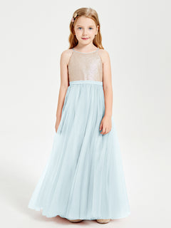 Sequined Top Long Tulle Junior Bridesmaid Gown Mist