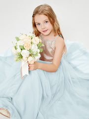 Sequined Top Long Tulle Junior Bridesmaid Gown Mist