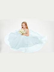 Sequined Top Long Tulle Junior Bridesmaid Gown Mist