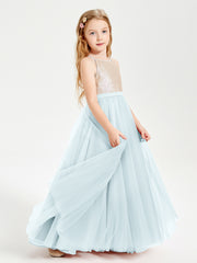 Sequined Top Long Tulle Junior Bridesmaid Gown Mist