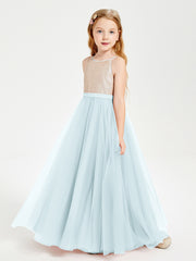 Sequined Top Long Tulle Junior Bridesmaid Gown Mist