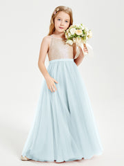 Sequined Top Long Tulle Junior Bridesmaid Gown Mist