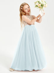 Sequined Top Long Tulle Junior Bridesmaid Gown Mist