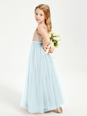 Sequined Top Long Tulle Junior Bridesmaid Gown Mist