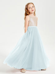 Sequined Top Long Tulle Junior Bridesmaid Gown Mist