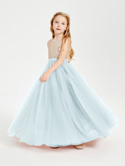 Sequined Top Long Tulle Junior Bridesmaid Gown Mist