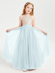 Sequined Top Long Tulle Junior Bridesmaid Gown Mist