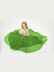 Sequined Top Long Tulle Junior Bridesmaid Gown Moss