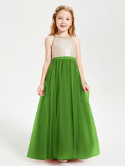 Sequined Top Long Tulle Junior Bridesmaid Gown Moss
