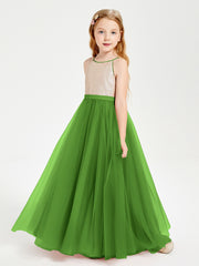 Sequined Top Long Tulle Junior Bridesmaid Gown Moss