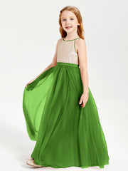 Sequined Top Long Tulle Junior Bridesmaid Gown Moss