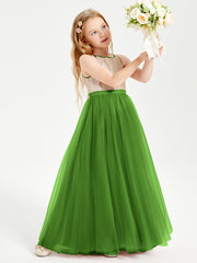 Sequined Top Long Tulle Junior Bridesmaid Gown Moss